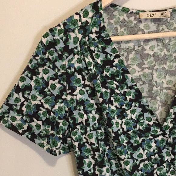 Dex Floral Ruffled Mini Dress Teal Blue Short Sleeve V Neck - Picture 8 of 8